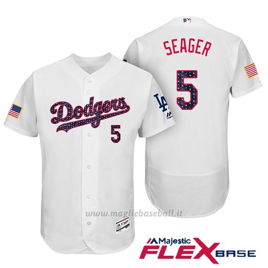 Maglia Baseball Uomo Los Angeles Dodgers 2017 Estrellas y Rayas Corey Seager Bianco Flex Base
